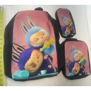 Labubu Kids‎ Backpack with Lunch Box & Pencil Case Cute Cartoon Bunny School Set